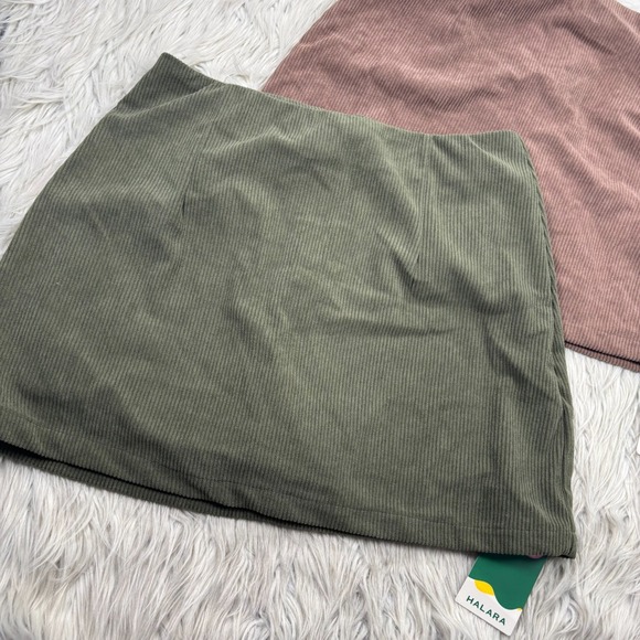 NWT Lot 2 Halara Women's M High Waisted 2-in-1 A Line Mini Skirts Green Brown - Picture 2 of 6